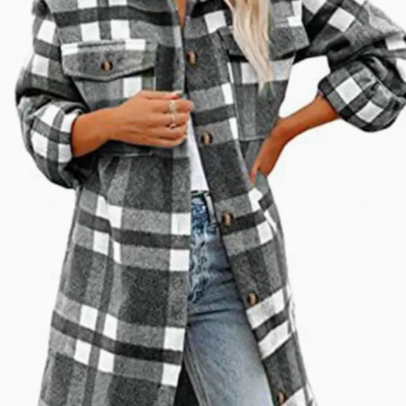 dark grey plaid button up shacket/jacket - Picture 1 of 1